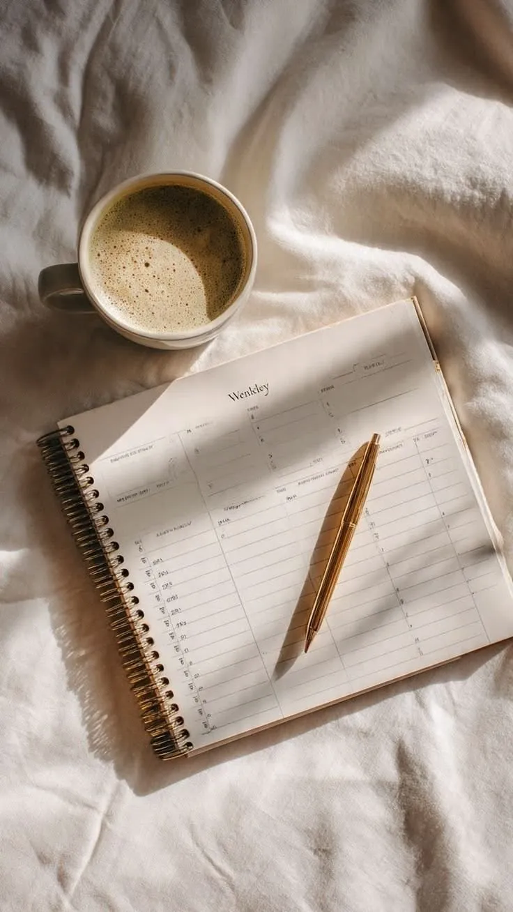 Sunday weekly planning grid on desk